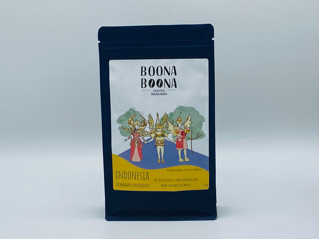 250g bag of Indonesia Ketiara organic and fairtrade speciality artisan coffee beans roasted by Bristol coffee roaster